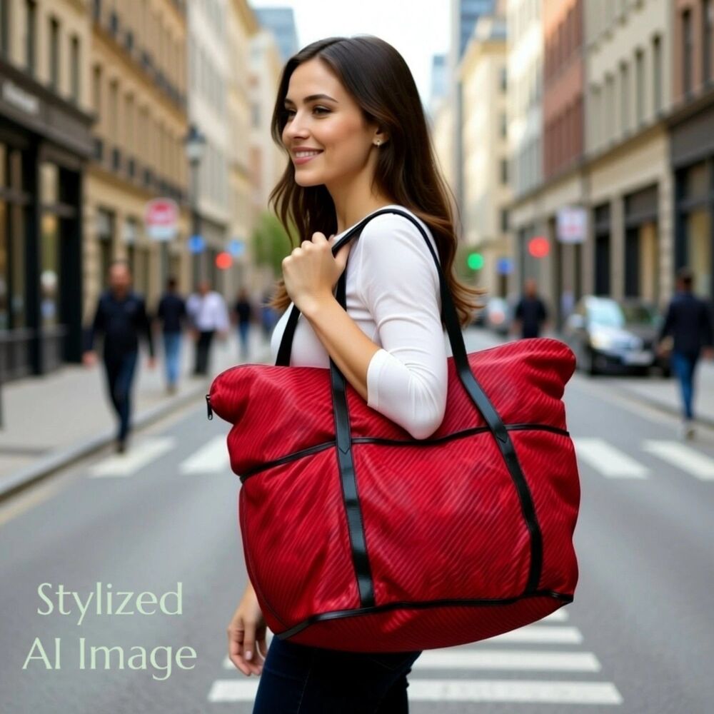 Gucci XL Travel Tote Red & Black Stripe Vintage 90s Weekender Bag w/ Pouch, Rare - Picture 14 of 14
